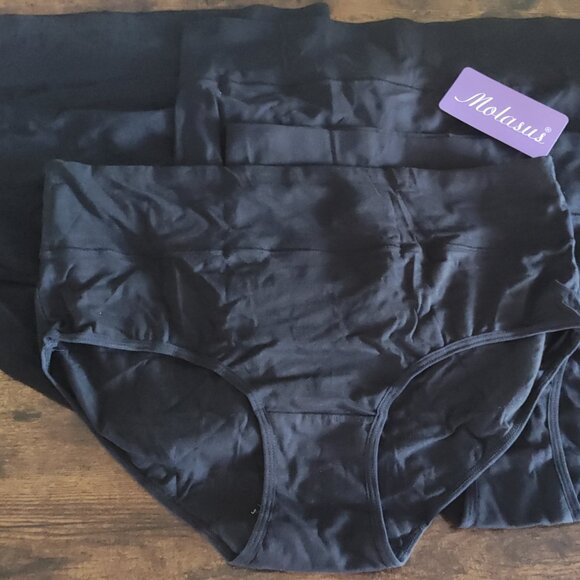 Molasus High-Waisted Cotton Underwear – Black, Size XL (5-Pack) - Picture 1 of 4